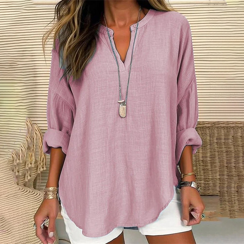 Reyanna™ | Solid Color V-Neck Long Sleeved Loose Casual Blouse