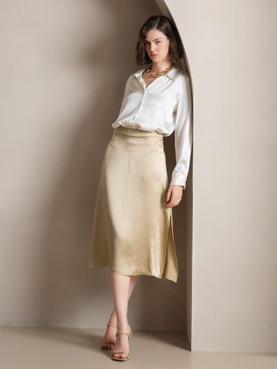 Reyanna™ | Siden Enfärgad Elegant Kjol Med Sprund