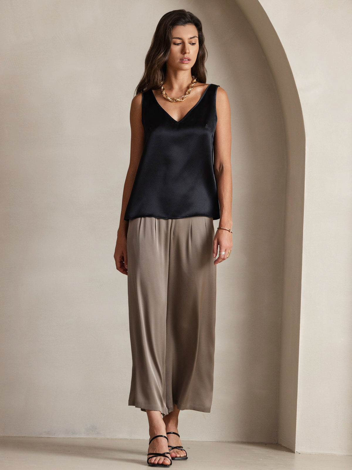 Reyanna™ | Silke V-ringning Tirantes Camiseta Top