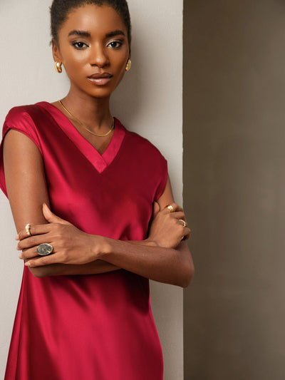 Reyanna™ | Ren Siden Elegant Cap Sleeve Klänning