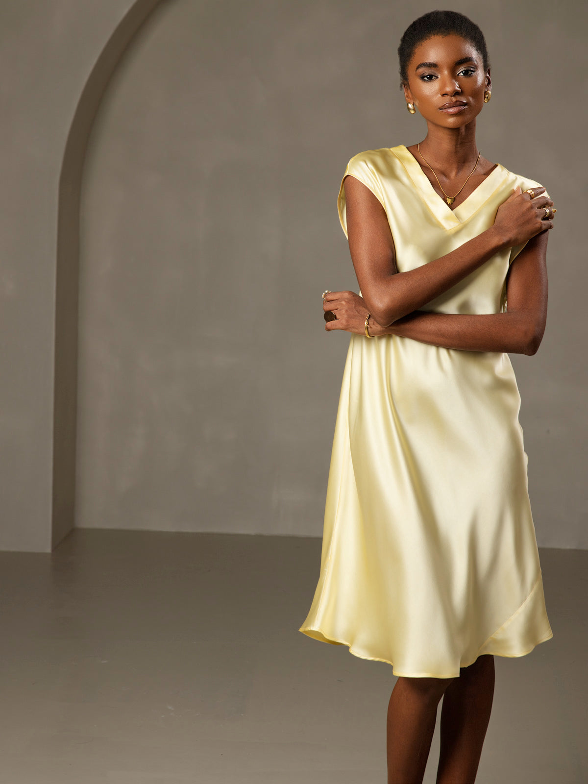Reyanna™ | Ren Siden Elegant Cap Sleeve Klänning