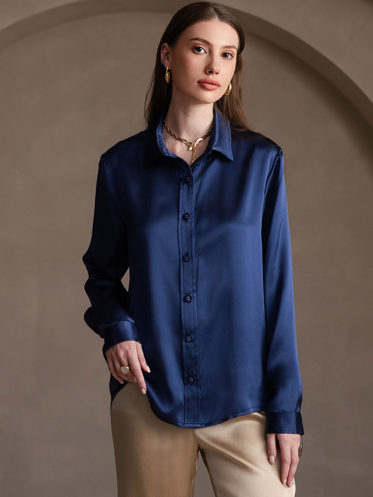 Dam 19 Momme Mulberry Silke Elegant Långärmad Skjorta