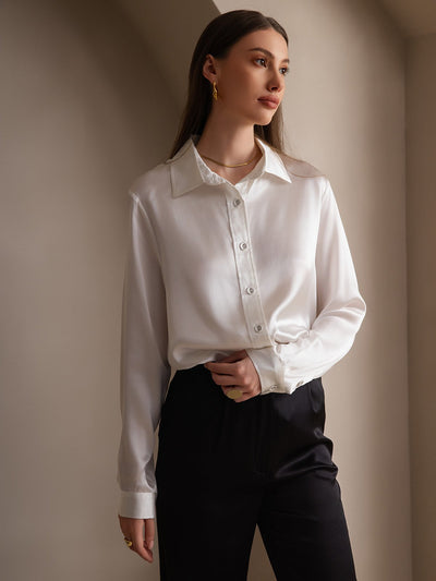 Dam 19 Momme Mulberry Silke Elegant Långärmad Skjorta