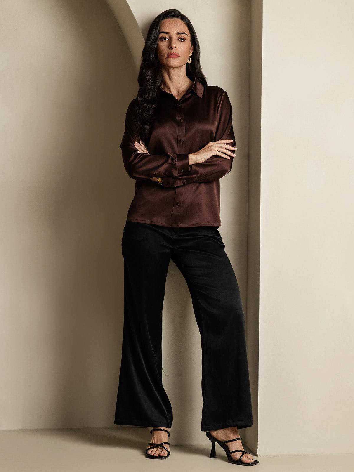 Dam 19 Momme Mulberry Silke Elegant Långärmad Skjorta