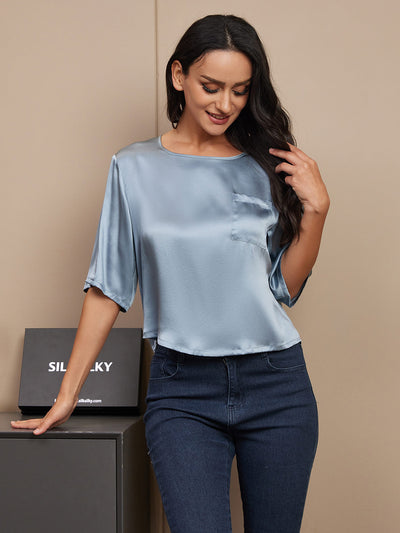 Reyanna™ | Rent Silke Enfärgad Hårärm Dam T-Shirt
