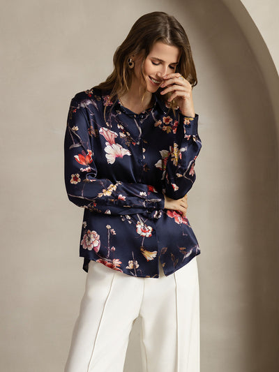 Reyanna™ | Silkesklassisk Militärinspirerad Blus Med Krage