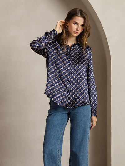 Reyanna™ | Silkesklassisk Militärinspirerad Blus Med Krage