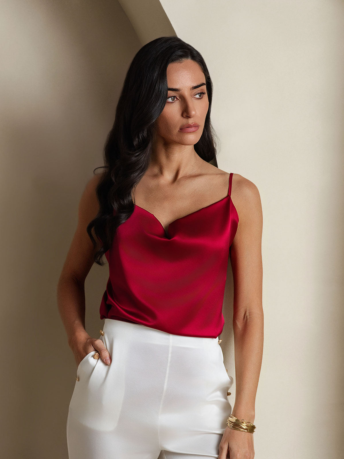 Reyanna™ | Silke Vattenfallsringning Spagettiband Camisole Topp