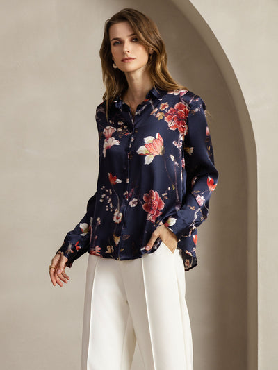 Reyanna™ | Silkesklassisk Militärinspirerad Blus Med Krage