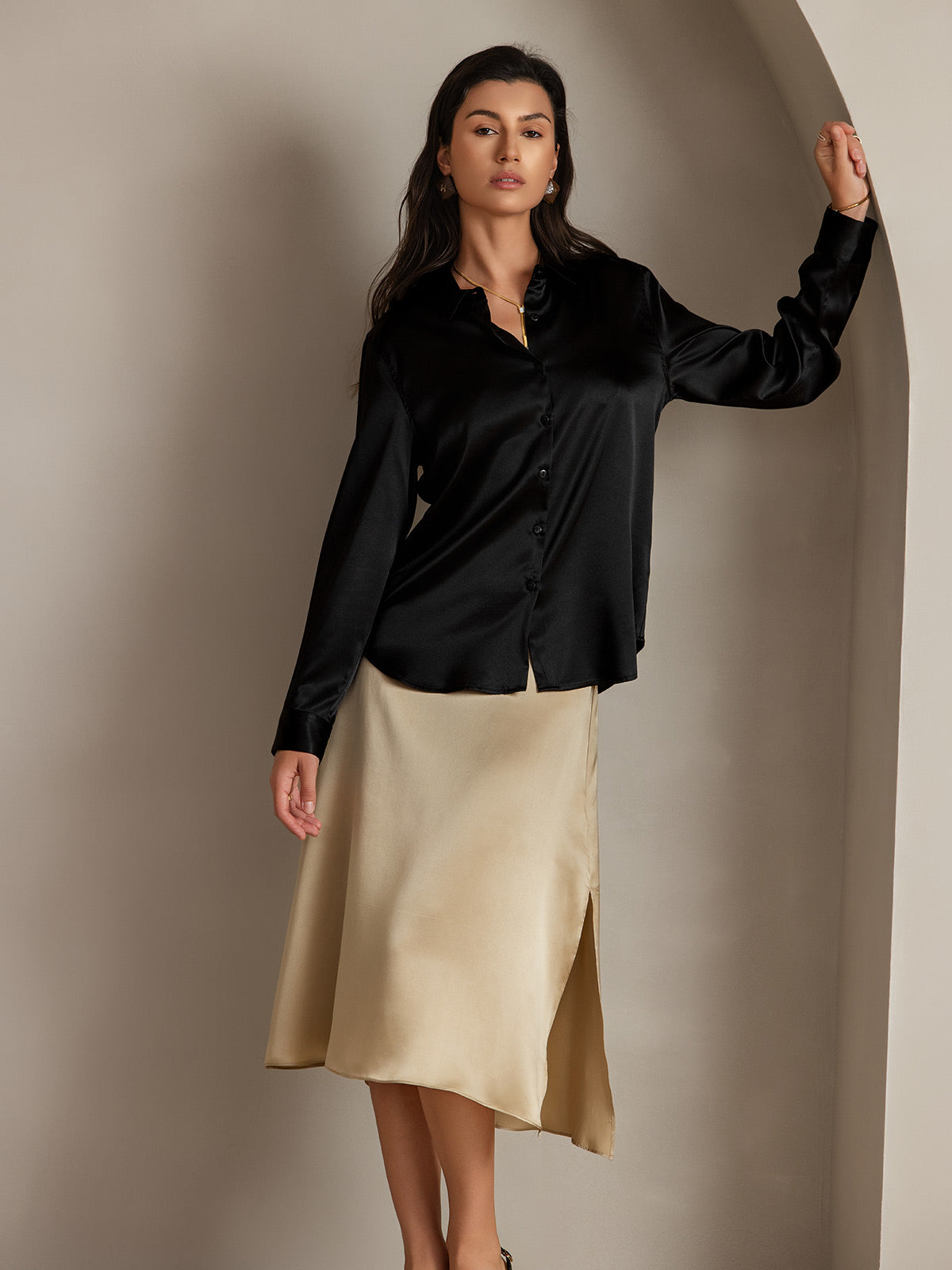 Reyanna™ | Siden Enfärgad Elegant Kjol Med Sprund