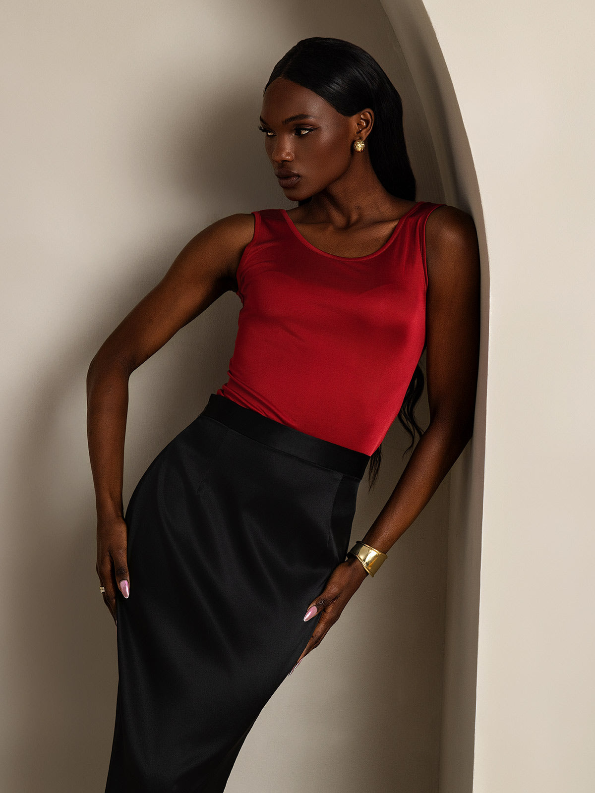 Reyanna™ | Sidenstickad Lounge Rund Halsringning Tank Top