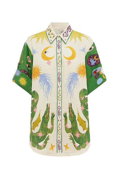 Reyanna™ | Days of Heaven Linen Blend Unique Print Blouse and Elastic Waist Pocketed Shorts Set