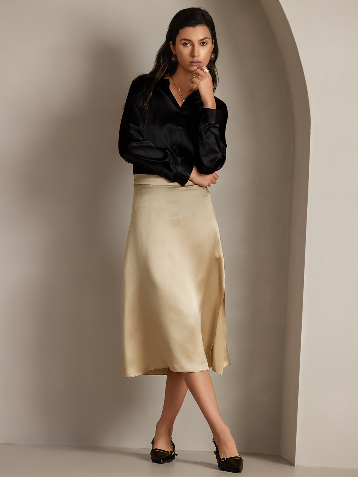 Reyanna™ | Siden Enfärgad Elegant Kjol Med Sprund