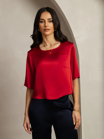 Reyanna™ | Rent Silke Enfärgad Hårärm Dam T-Shirt
