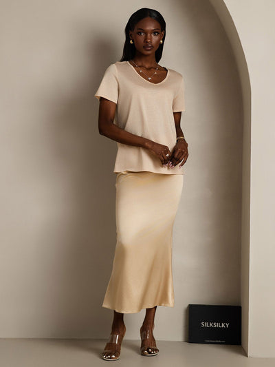 Reyanna™ | Silkeblandning V-ringning Dam T-shirt