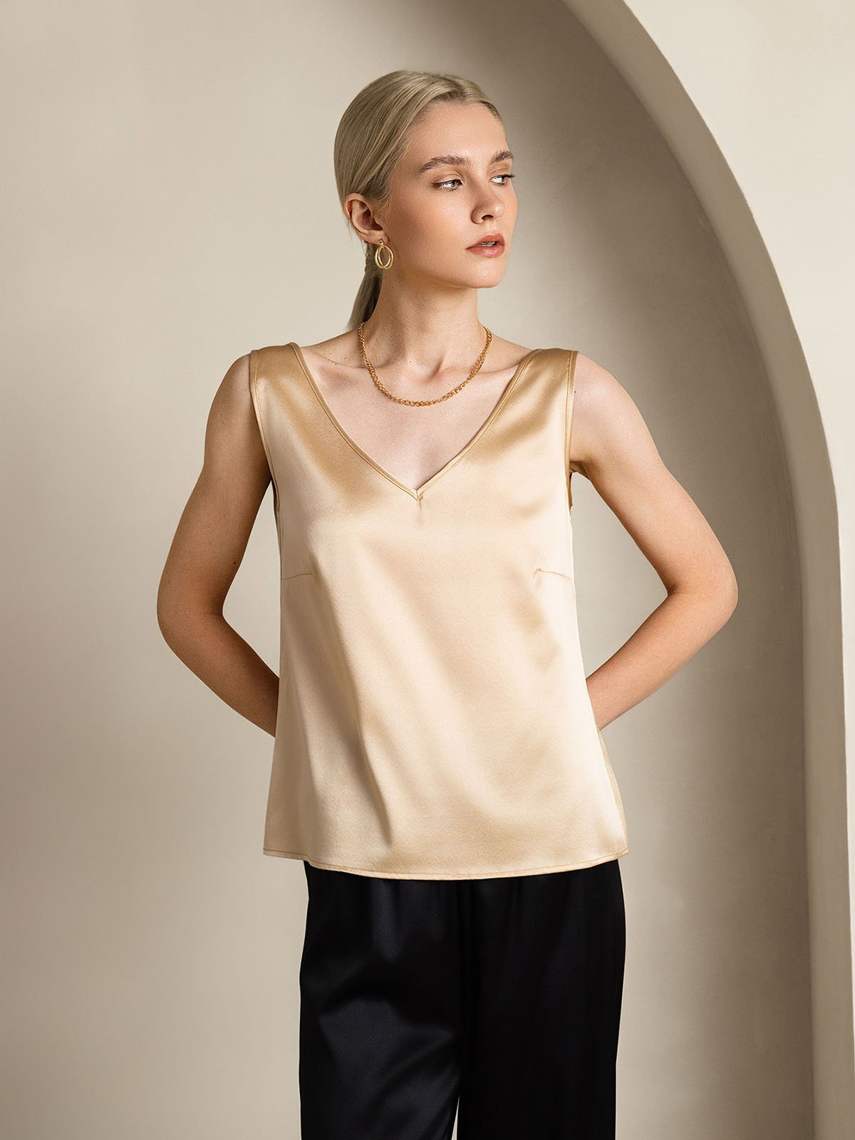 Reyanna™ | Silke V-ringning Tirantes Camiseta Top