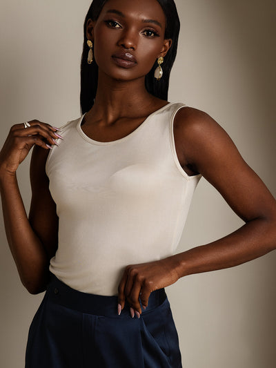 Reyanna™ | Sidenstickad Lounge Rund Halsringning Tank Top