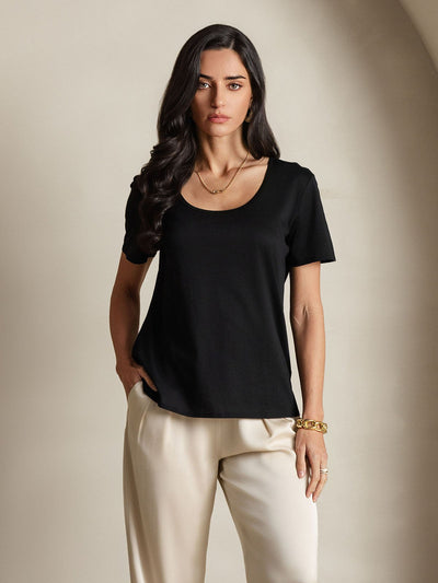 Reyanna™ | Silkeblandning U-ringning Dam T-shirt