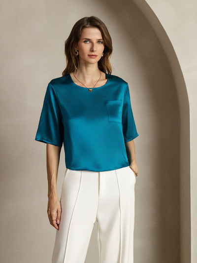 Reyanna™ | Rent Silke Enfärgad Hårärm Dam T-Shirt