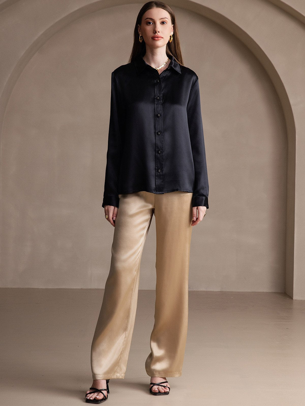 Dam 19 Momme Mulberry Silke Elegant Långärmad Skjorta