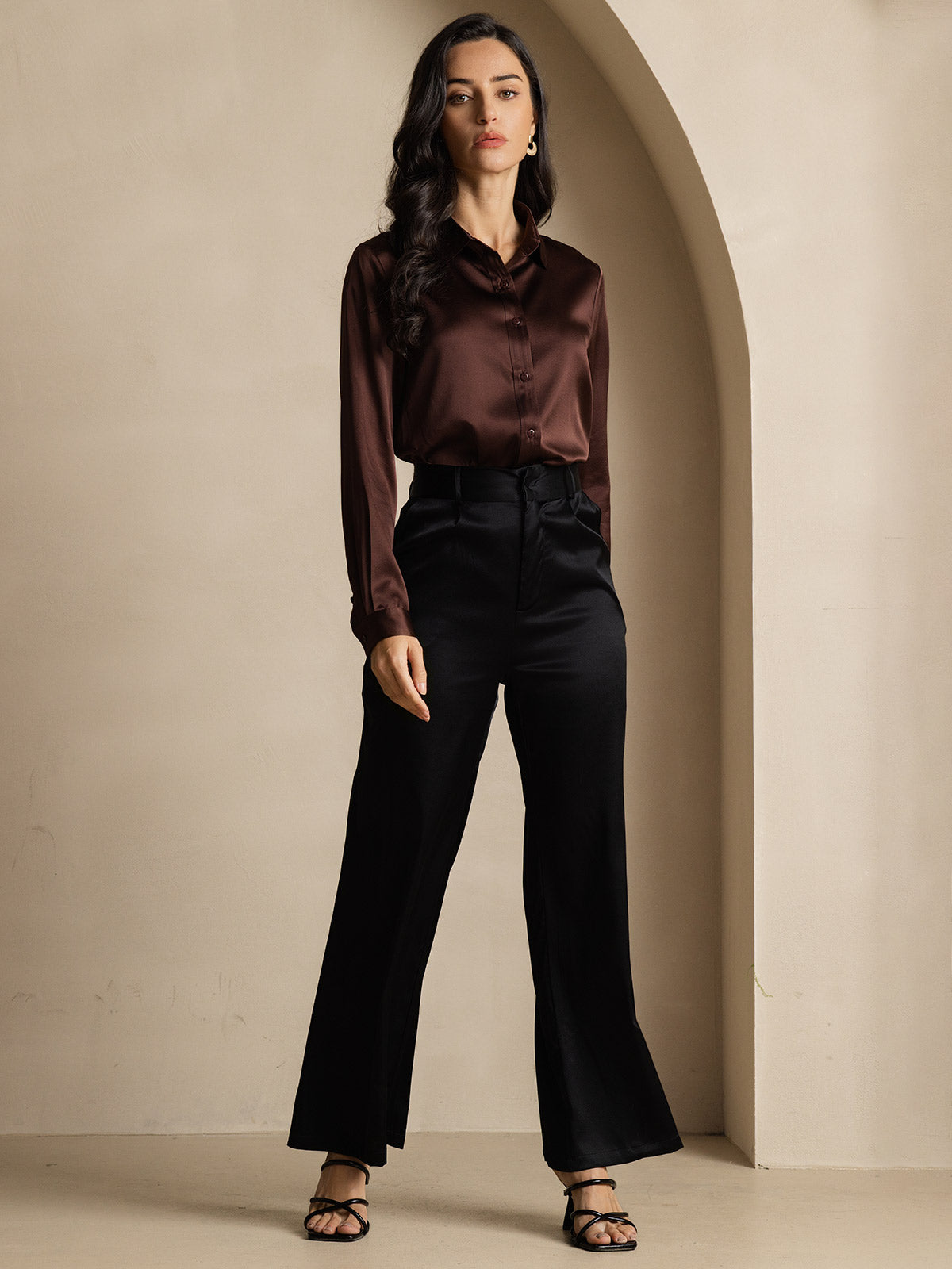 Dam 19 Momme Mulberry Silke Elegant Långärmad Skjorta