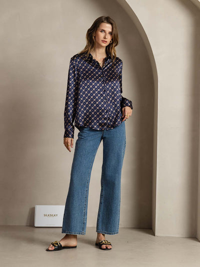 Reyanna™ | Silkesklassisk Militärinspirerad Blus Med Krage