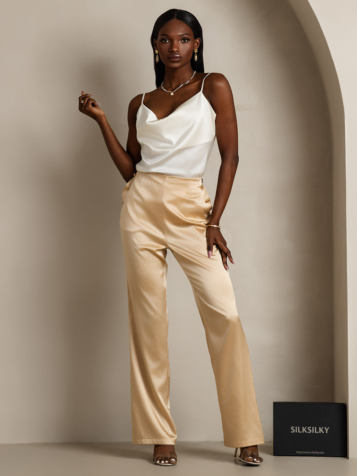 Reyanna™ | Silke Tunna Axelband Draperad Halsringning CamisoleTop