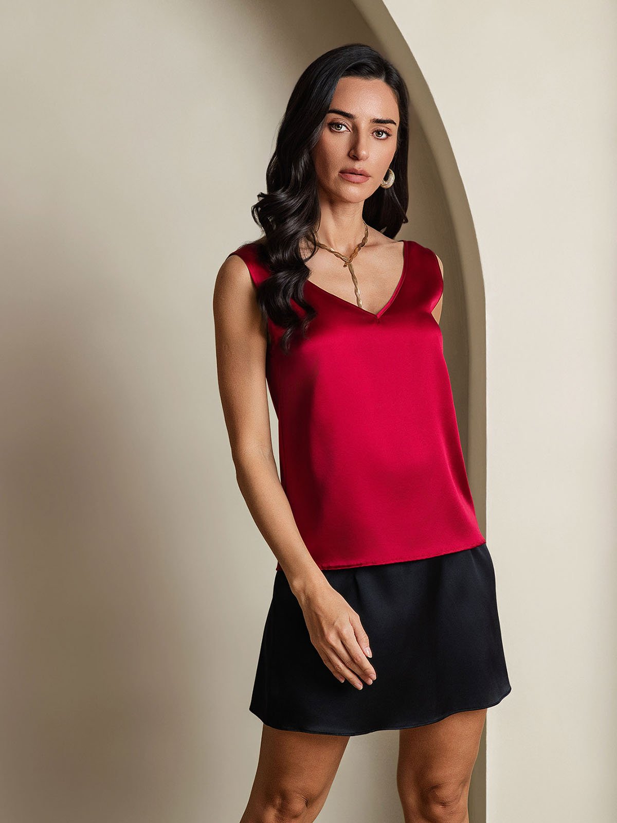 Reyanna™ | Silke V-ringning Tirantes Camiseta Top