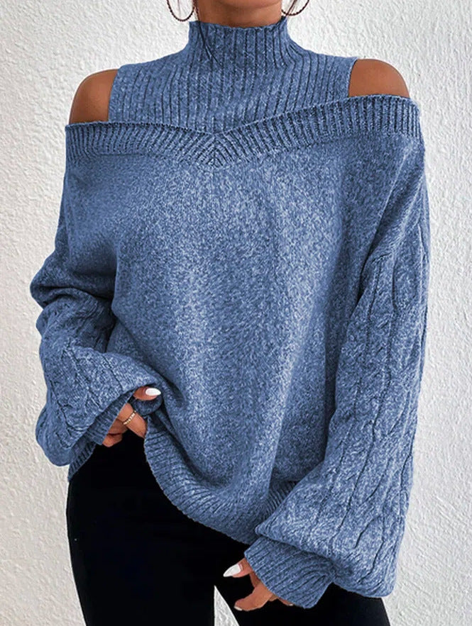 Reyanna™ | High Neck Cutout Off Shoulder Long Sleeve Loose Sweater