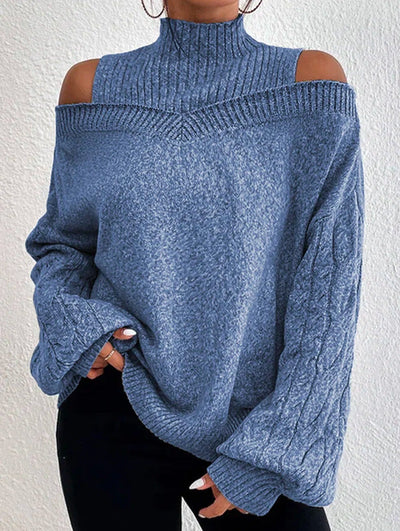 Reyanna™ | High Neck Cutout Off Shoulder Long Sleeve Loose Sweater