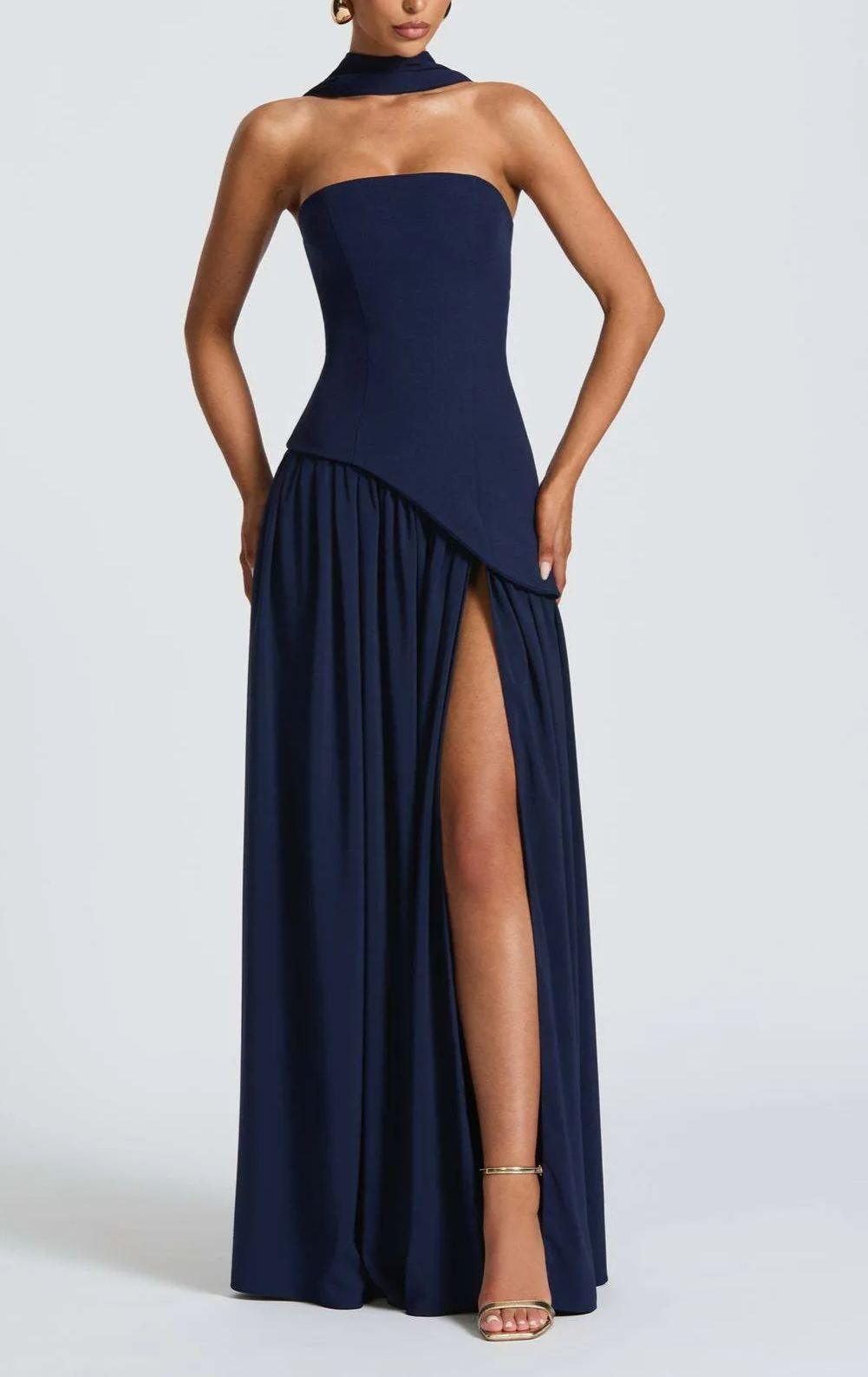 Reyanna™ | Strapless Slit Ribbon Maxi Dress