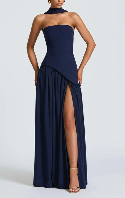 Reyanna™ | Strapless Slit Ribbon Maxi Dress