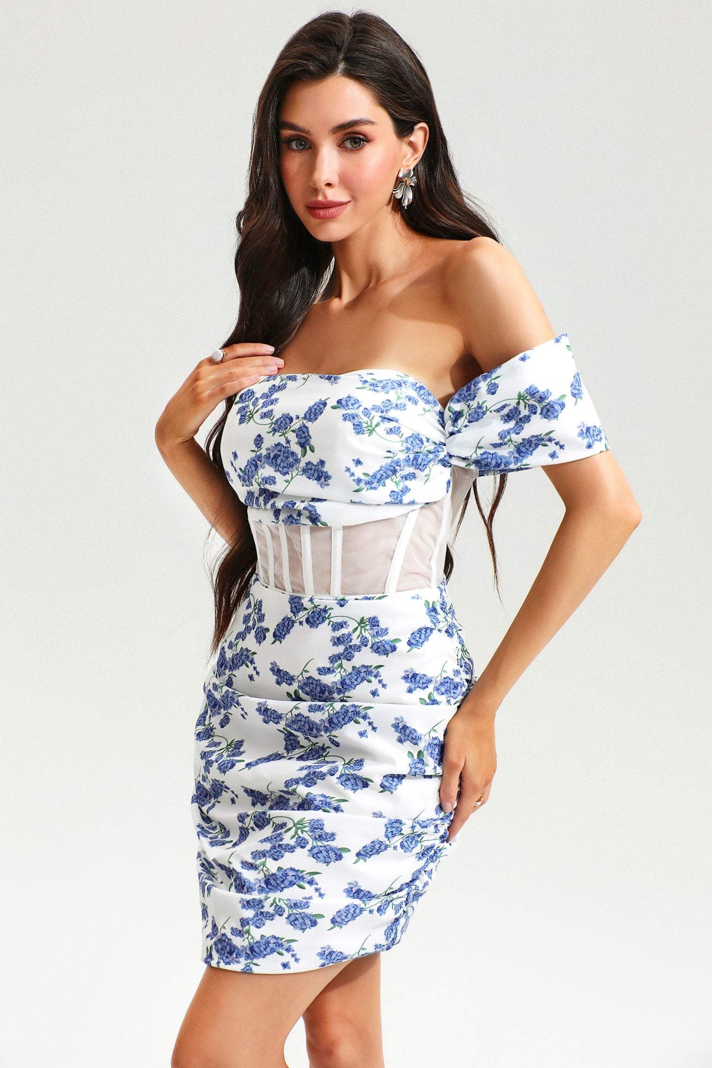Reyanna™ | Floral One-Shoulder Backless Mini Dress Blue