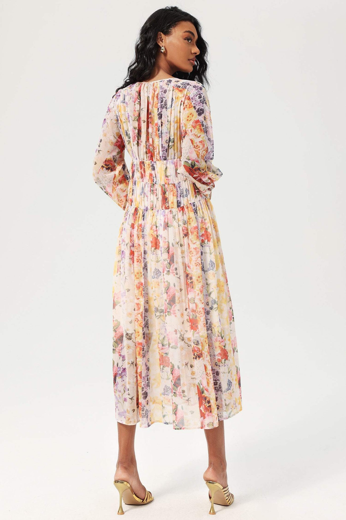 Reyanna™ | Floral V-Neck Lantern Sleeve Midi Dress