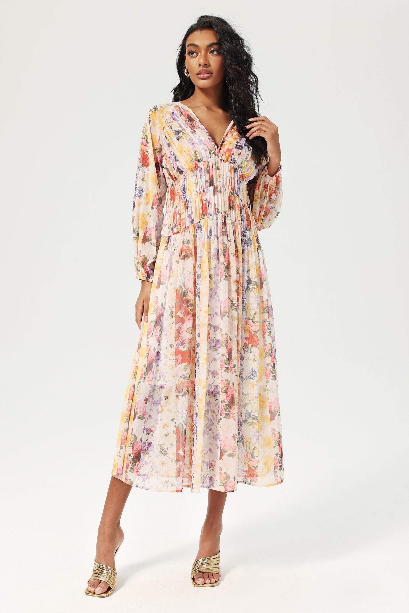 Reyanna™ | Floral V-Neck Lantern Sleeve Midi Dress