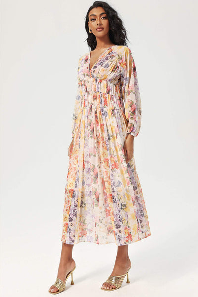 Reyanna™ | Floral V-Neck Lantern Sleeve Midi Dress