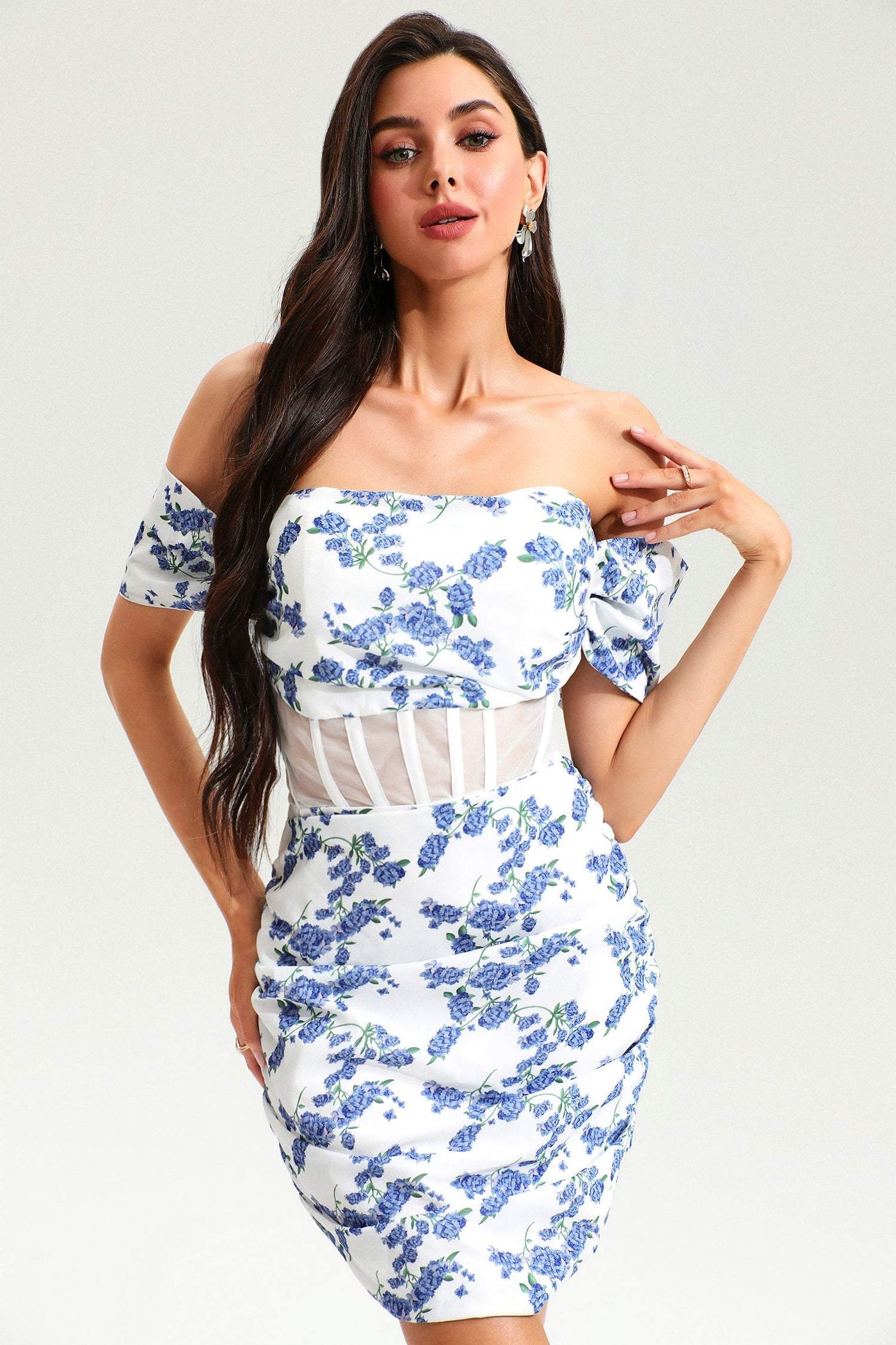 Reyanna™ | Floral One-Shoulder Backless Mini Dress Blue