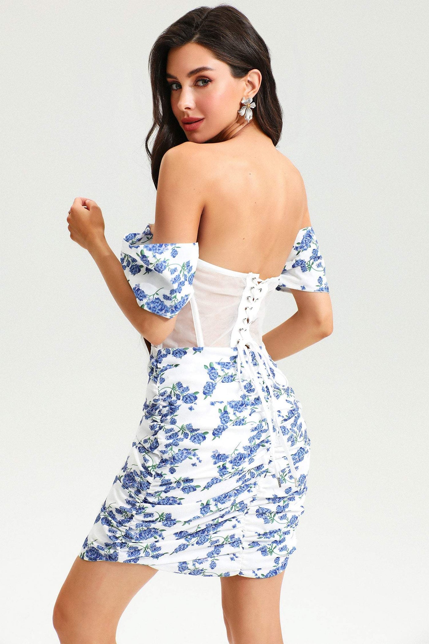 Reyanna™ | Floral One-Shoulder Backless Mini Dress Blue
