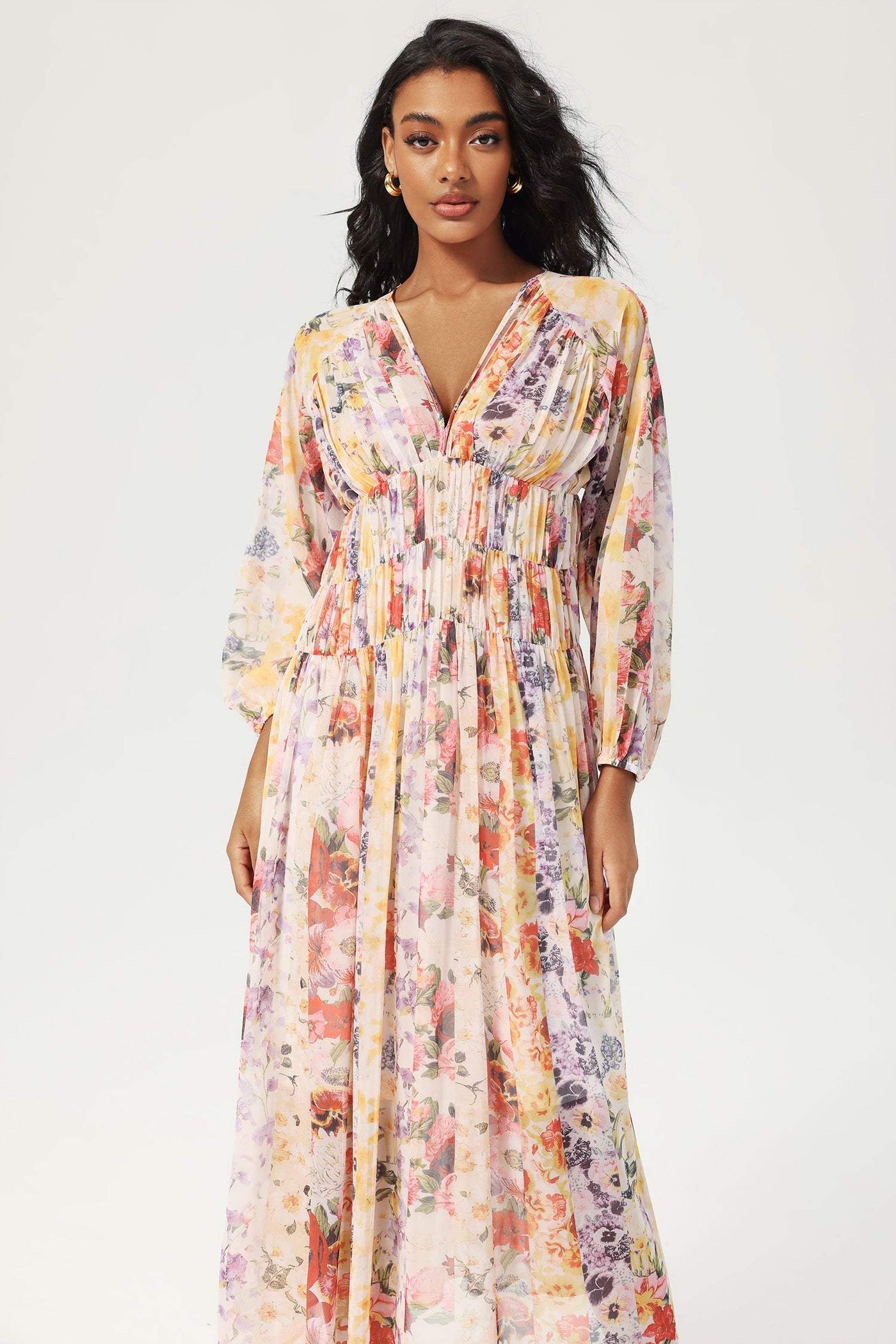 Reyanna™ | Floral V-Neck Lantern Sleeve Midi Dress