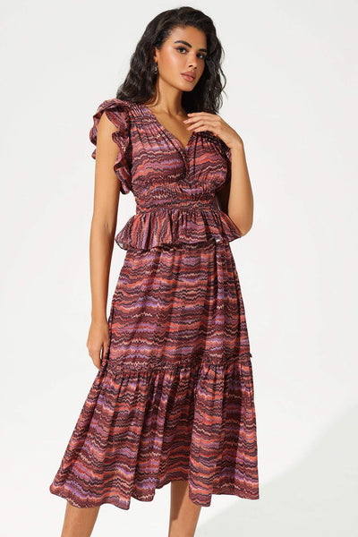 Reyanna™ | Layered Ruffle Sleeve V-Neck Midi Dress