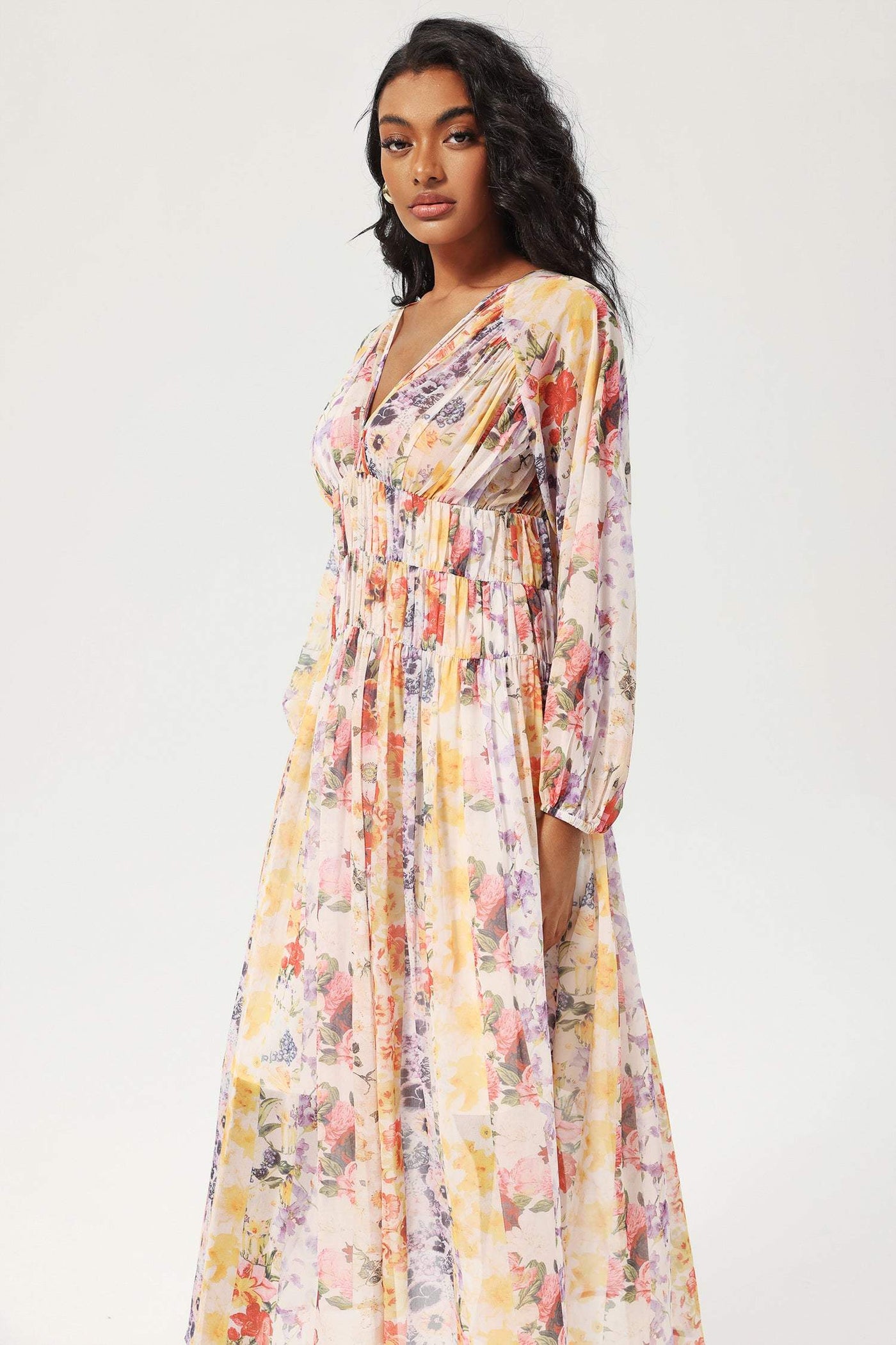 Reyanna™ | Floral V-Neck Lantern Sleeve Midi Dress