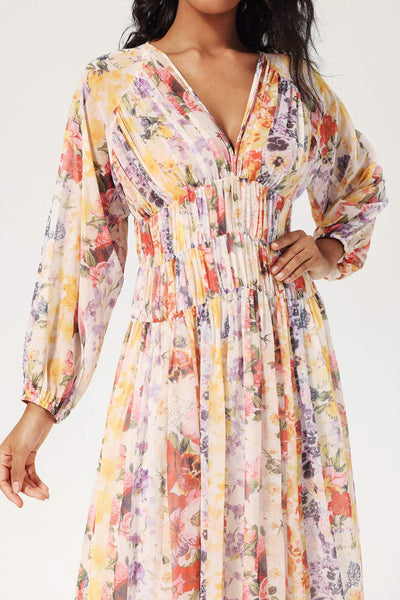 Reyanna™ | Floral V-Neck Lantern Sleeve Midi Dress