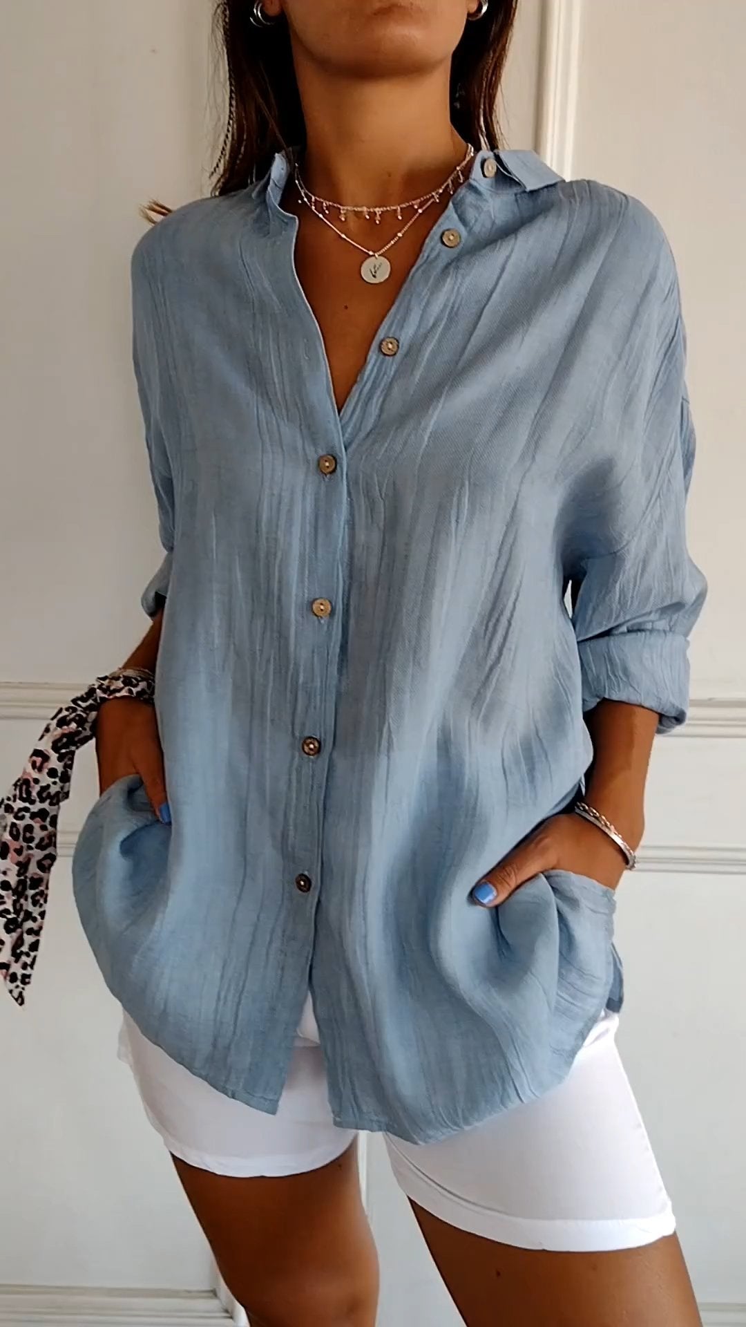Reyanna™ | Single-breasted Pleated Lapel Shirt