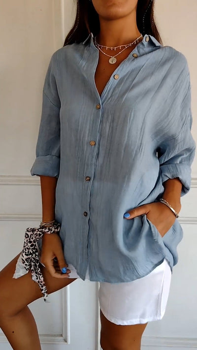 Reyanna™ | Single-breasted Pleated Lapel Shirt