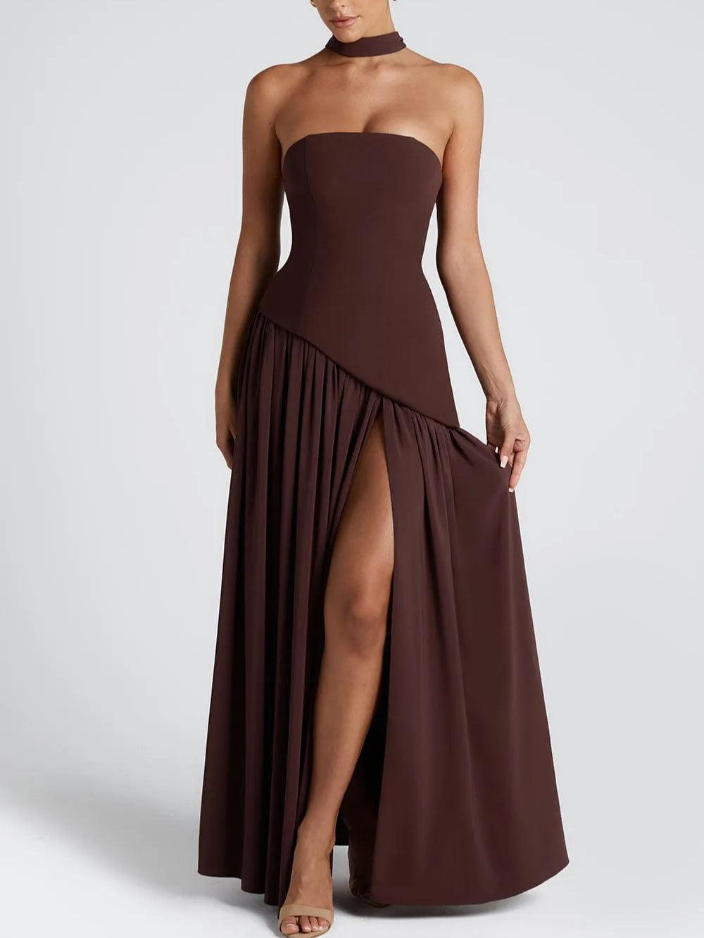 Reyanna™ | Strapless Slit Ribbon Maxi Dress