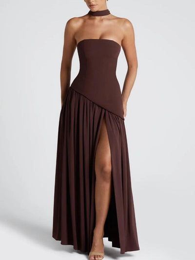 Reyanna™ | Strapless Slit Ribbon Maxi Dress
