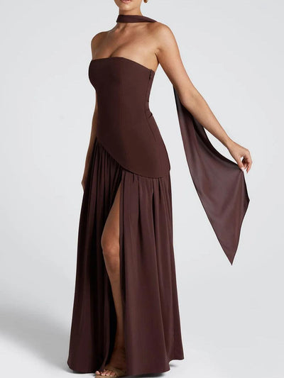 Reyanna™ | Strapless Slit Ribbon Maxi Dress