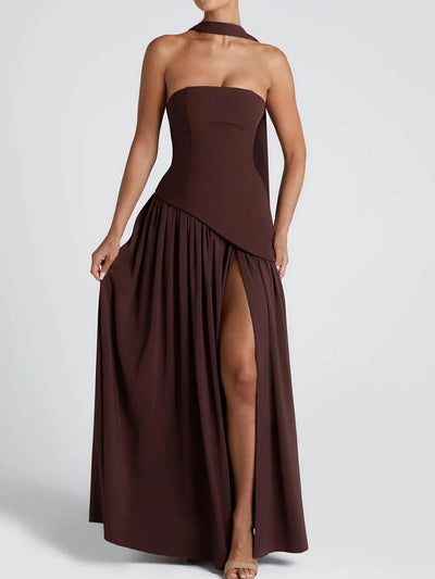 Reyanna™ | Strapless Slit Ribbon Maxi Dress