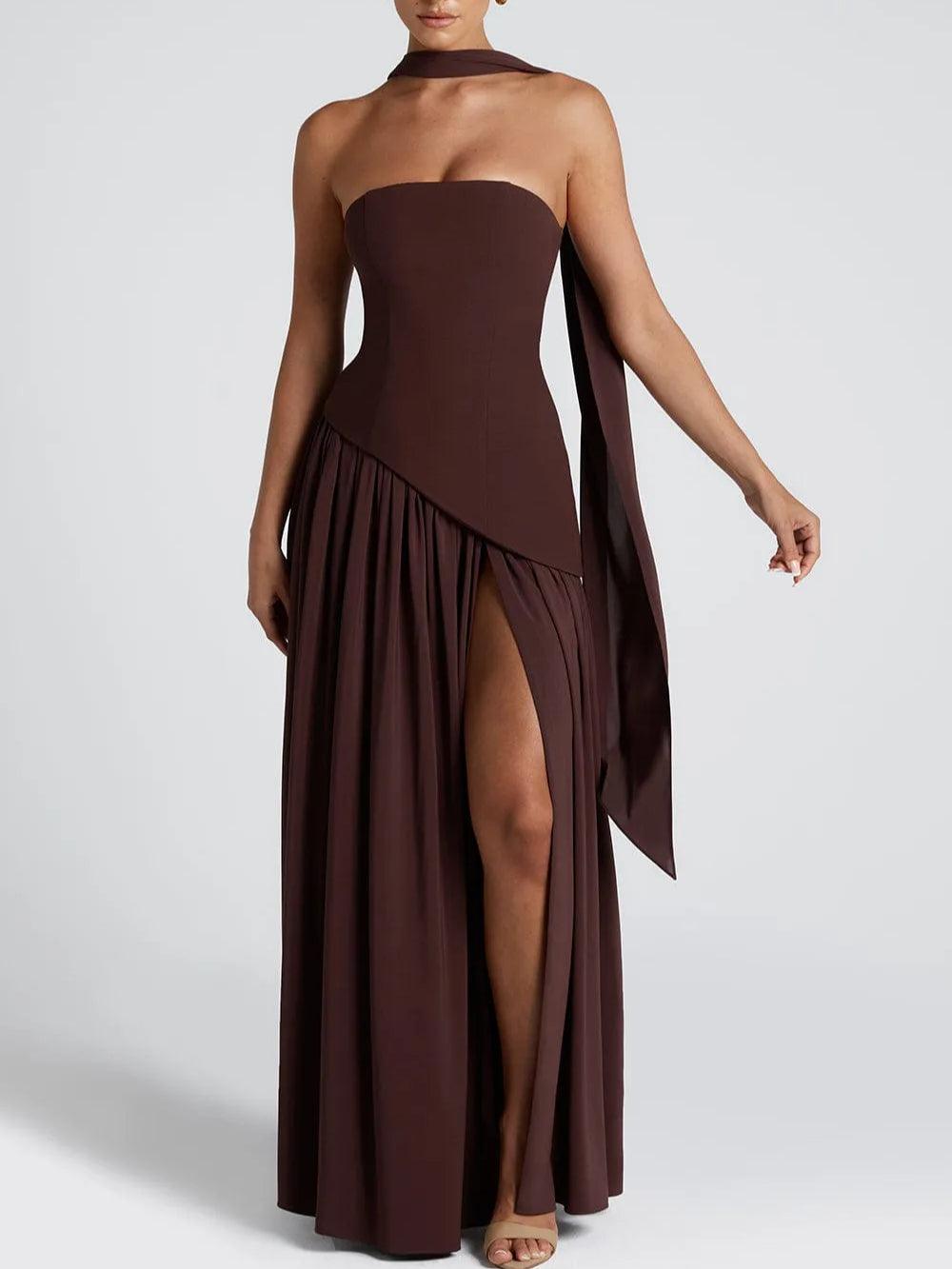 Reyanna™ | Strapless Slit Ribbon Maxi Dress
