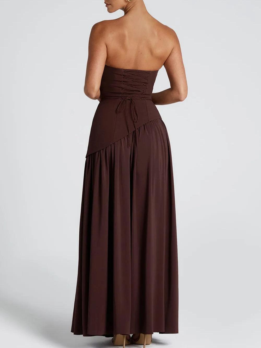 Reyanna™ | Strapless Slit Ribbon Maxi Dress